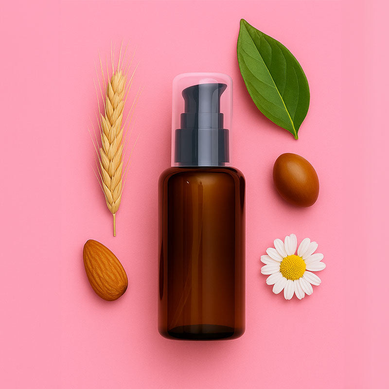 Olio a marchio hairesia su di un piedistallo in vetro.