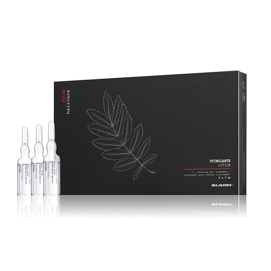 Scolta nera con serigrafia bianca e rossa, con delle fiale in vetro in primo piano.