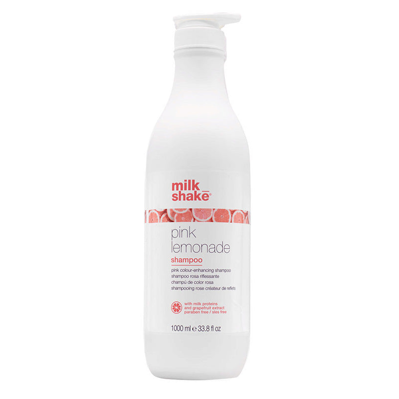 Bottiglia bianca con tappo a becco bianco. Piccola immagine sul fronte raffigurante varie fette limoni rosa.